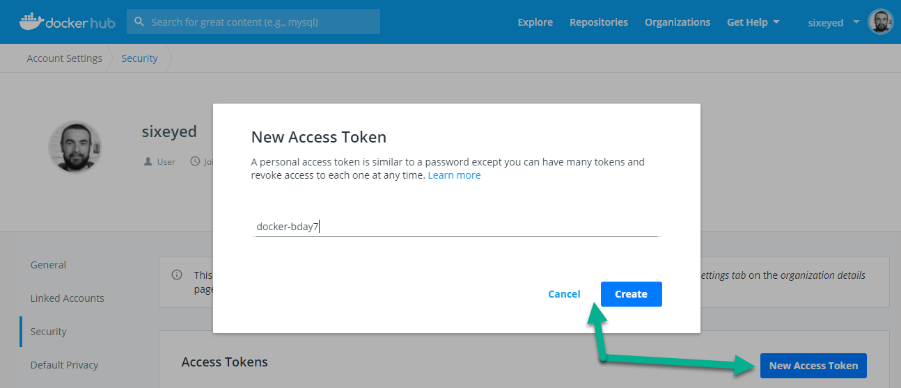 Creating a Docker Hub access token