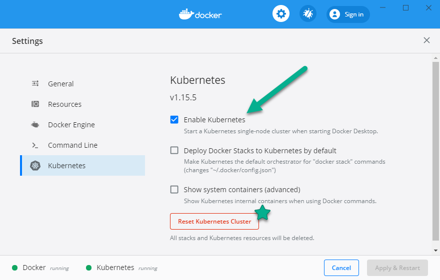 Enabling Kubernetes in Docker Desktop