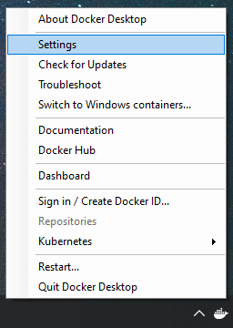 The Docker Desktop menu